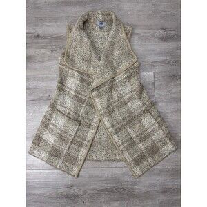 Beige Open Knit Cardigan Vest Small Boho Sleeveless Draped Layering